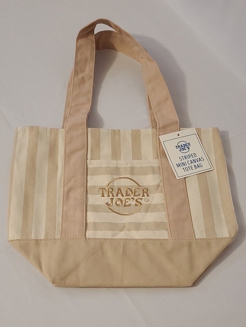 Trader Joe's Tan Striped Mini Canvas Tote Bag